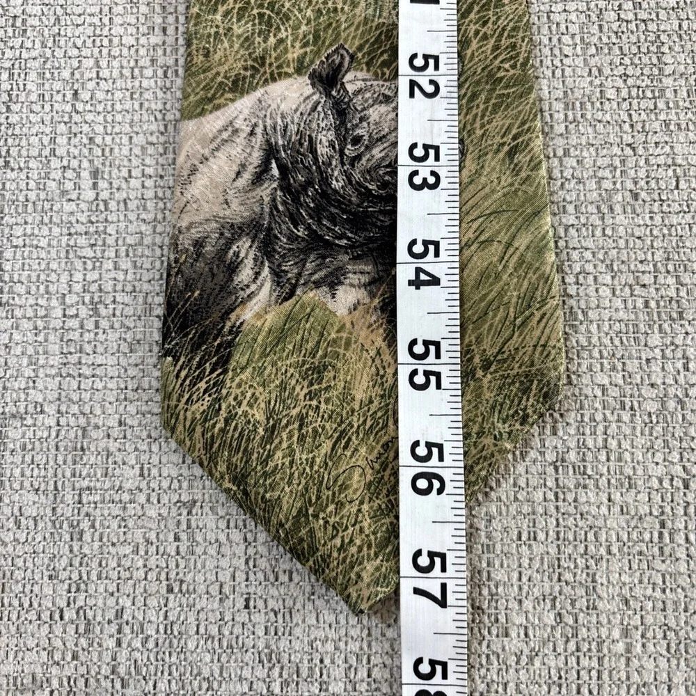 Vintage Simon Combes Black Rhinos Endangered‎ Species Silk Necktie 1995